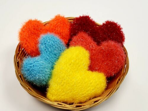 100%Handmade Dish Scrubber Crochet Heart Design Dishwash Scrubbies 3 Set - Picture 1 of 5