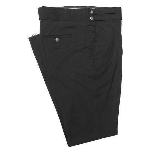 Mens Gurkha Pants Black Cotton Slim Fit Straight Flat Front Chino Trousers 34