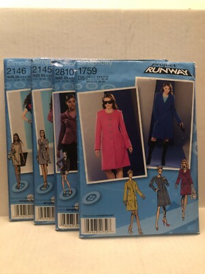 Simplicity Patterns LOT OF 4 PROJECT RUNWAY Sz 4-12 COATS BLAZER DRESSES JACKET