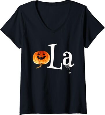 Comma La Funny Kamala Harris Halloween Pumpkin Gift Ladies' V-Neck Tshirt