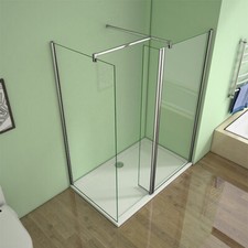 Image of AICA Walk In Wet Room Shower Enclosure Screen Flipper Nano Glass Tray Free Waste