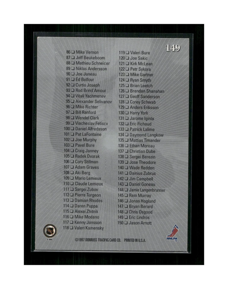Tarjeta de hockey Donruss Elite Flyers 1996-97 #149 Eric Lindros CL Foto 2 de 4