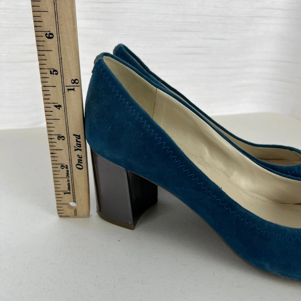 Zapatos de salón Anne Klein Meredith para mujer 10M azul gamuza sin cordones punta abierta tacón bloque Foto 4 de 4