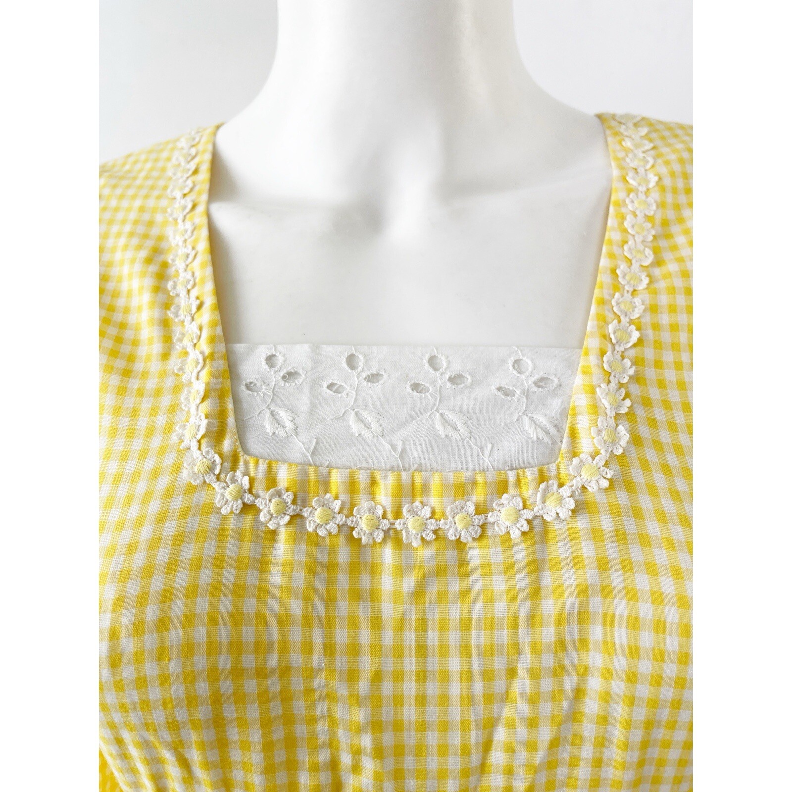 Handmade Yellow Gingham Patchwork Peasant Maxi Dr… - image 3