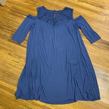Lane Bryant Blue Cold Shoulder Dress Plus Size Womens 14 Crochet Detail Casual