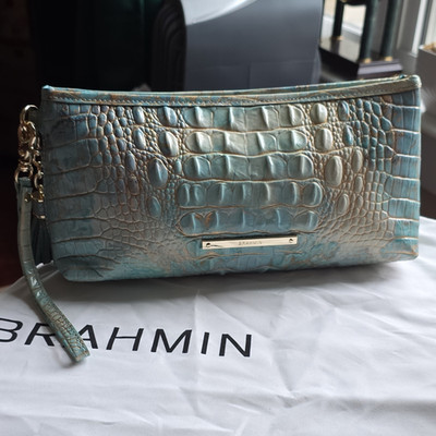 Brahmin Kayla Melbourne Turquoise Croc Embossed Wristlet/Clutch