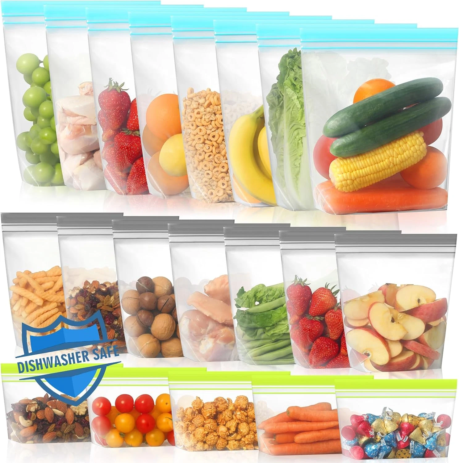 20-PK Reusable Stand Up Silicone Bags - Microwave Freezer Washer Safe Leakproof