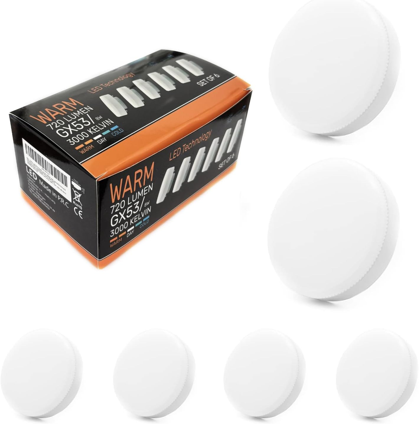 Lampadina LED GX53 8W Risparmio Energetico LIGHTWORLD24 3000K Warm