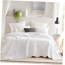 Queen Quilt Set Damask Coverlet Set for Full/Queen 94"x96" Medallion White