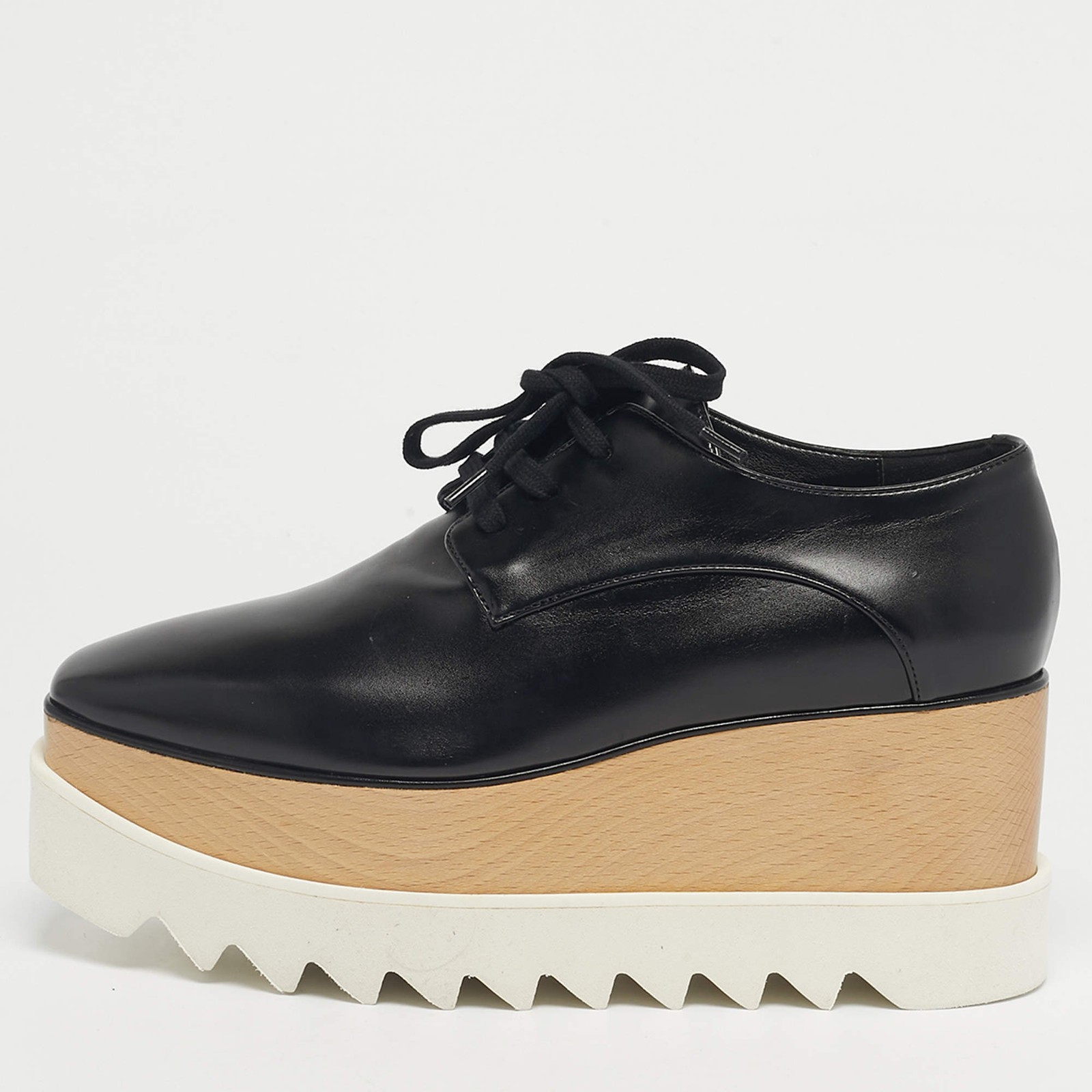 Stella McCartney Black Faux Leather Elyse Platform Derby Sneakers Size 37