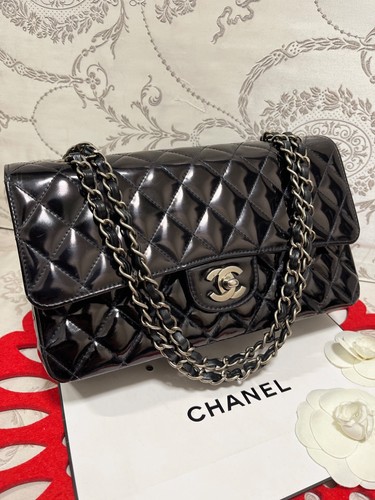 CHANEL Matelasse Double Flap Quilted Patent Leather Shoulder Bag JAPAN 268