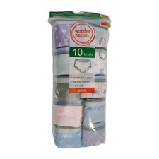 NWT Wonder Nation Girls Briefs Size 10 Plus,Tag- Free Super Soft Cotton, 10 Ct.