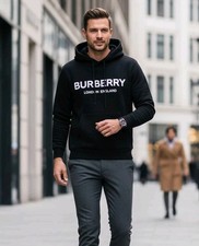 Burberry London Logo Lexstone Mens Hoodie Top Hooded Jacket Jumper Black Cotton