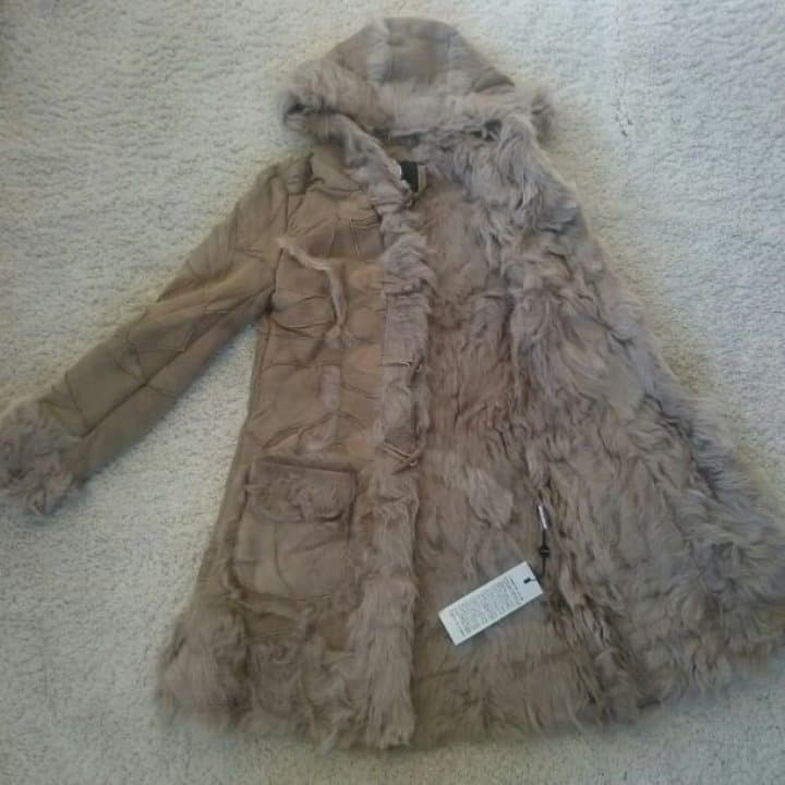 M patchwork shearling coat genuine lamb leather b… - image 4