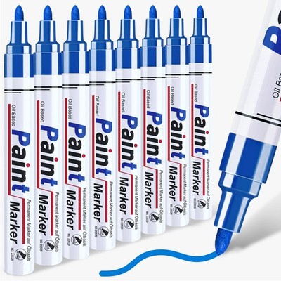 Blue Paint Pen Permanent Paint Markers - 8 Oil Based Pens, Medium Tip, Quick ...
