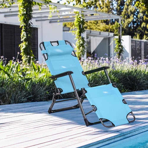 Outsunny 2-In-1 Folding Metal Outdoor Lounge Chair/Pillow, Outdoor Portable Sun - 第 1/7 張圖片