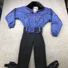 Vintage Nils Snow Ski Jumpsuit Womens 6 Blue Floral Belted Stirrup One Piece 90s