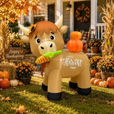 5FT Thanksgiving Inflatable Highland Cow Outdoor Decoration,Harvest Cow Blow Up