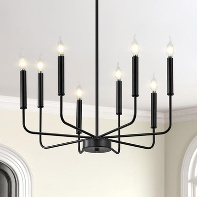 Farmhouse Black Chandelier for Dining Room, 8-Light Modern Candle Chandelier Lig