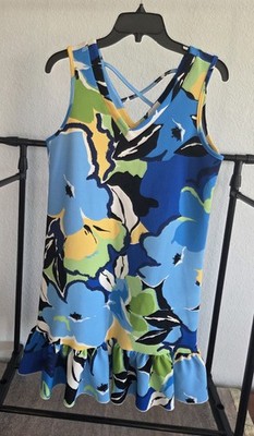 Mackenzie & James Blue Floral Sleeveless V-Neck Ruffle Hem Sundress Size M