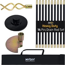 Drain Rod Set Kit 31ft Plunger Double Worm Scraper Cleaning Rod Carry Bag 14 Pcs