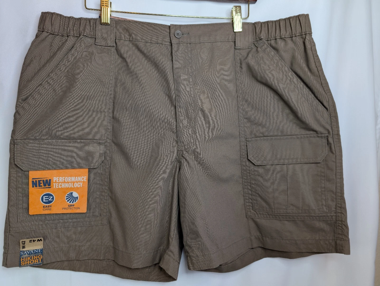 NWT Savane Mens Cargo Hiking Shorts Tan Brn SZ 42 Utility Outdoor Cotton Camping