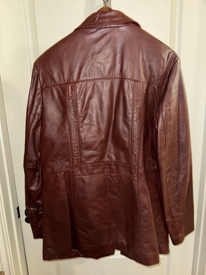 Chaqueta de Cuero Wilson 42 Borgoña Vino Granate Vintage Años 70 Abrigo Deportivo Estilo Mod Foto 4 de 4