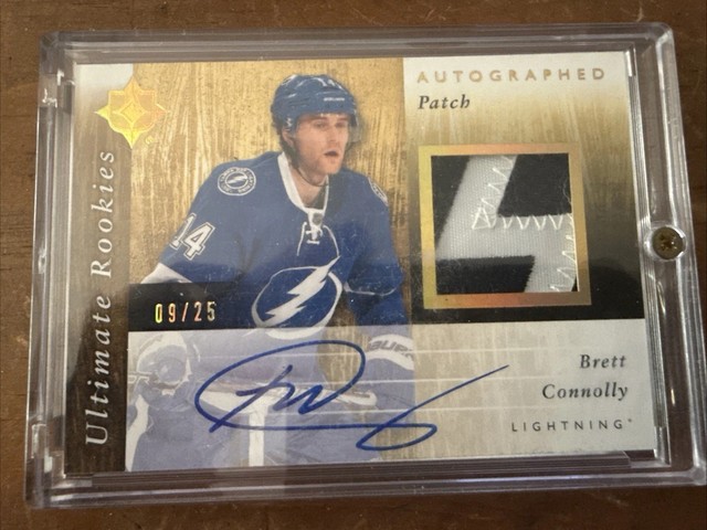 11-12 UD #144 Ultimate Rookies handsignierter RC Patch Brett Connolly 9/25