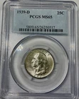 1939 D USA WASHINGTON QUARTER PCGS MS65 blast white Gem coin