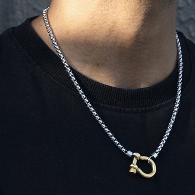 18K bicolor Gold über Anlaufschutz Halskette Charm Anhänger 24'' Kette für...