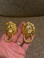 Vintage Dotty Smith Lion Head Door Knockers 2-Piece Belt Buckle Gold Tone WOW 