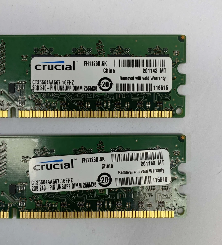 4GB (2 x 2GB) Micron MT16HTF25664AZ-667H1 PC2-5300U 667MHz DDR2 Desktop Memory - Image 3 of 4
