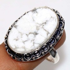 925 Silver Plated Howlite Ring US 9 Daily Wear Gift Fresh Stock Deal GW