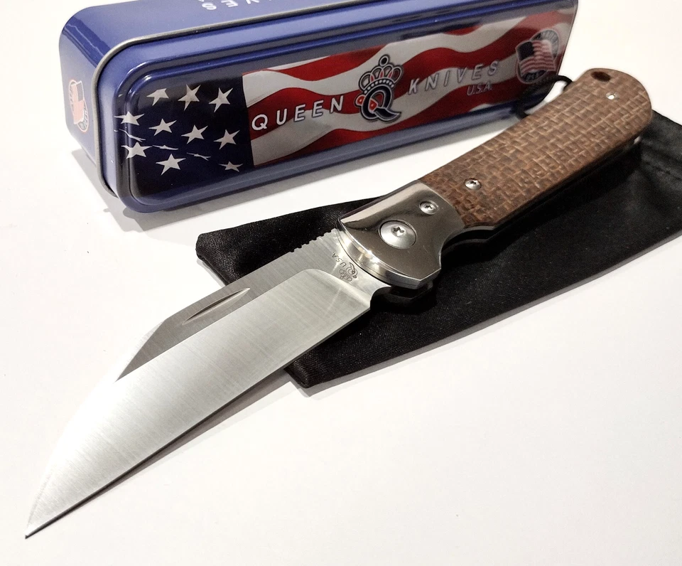 Navaja de Bolsillo Plegable Queen USA 84 Arpillera Marrón Micarta Wharncliffe QBM84 Foto 3 de 4