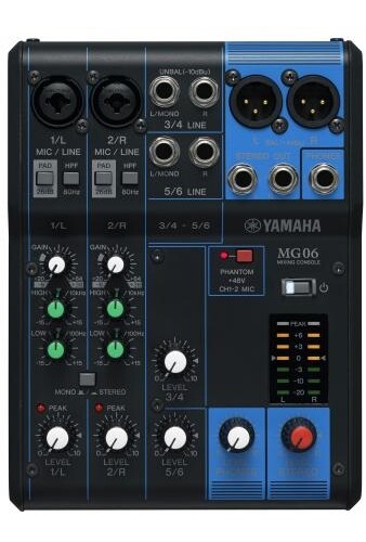 Mixer Yamaha MG06 6 Canali per Podcast e Streaming - Audio Crystal Clear