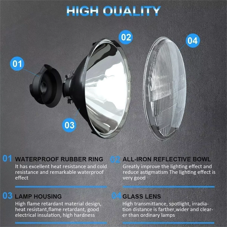 Par de faros LED PUNTO 7" pulgadas haz alto/bajo H4 vidrio para Jeep Liberty 2003-2007 A Foto 3 de 4