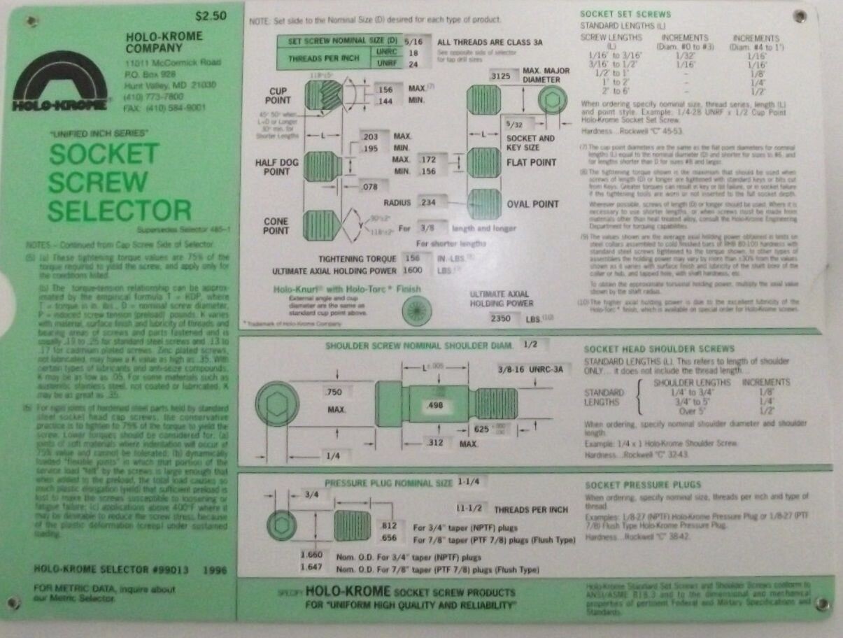 Screw Slide Chart Selector