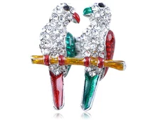 Italian Fashion Ruby Green Enamel Love Birds Couple Perch Custom Adjustable Ring