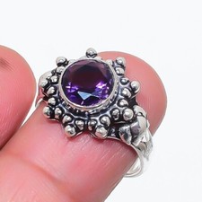 Amethyst Gemstone Handmade 925 Sterling Silver Jewelry Ring Size 7.75 US