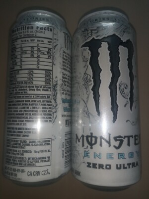Energy Drink, Monster Energy ,Zero ultra sku 0113, white Top,  1 FULL US Can