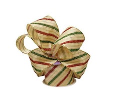 Holiday Wired Christmas Tree Ribbon - 2 1/2" x 10 Yards, Red Green Gold Striped