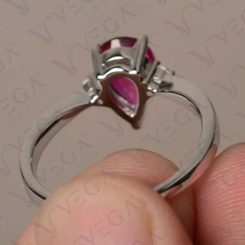 3.12ct Pear Shape Natural Pink Ruby Gemstones Diamond Ring Real 14K White Gold - Picture 3 of 12