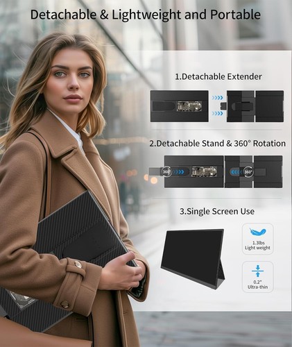 Laptop Screen Extender - 15.6" FHD 1080P Portable Monitor, Detachable & Plug and - Picture 6 of 8