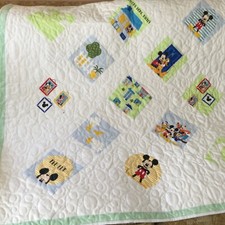 Baby Quilt. Green/white/Blue Quilt. 42X42 Mickey Mouse Quilt. Disney Quilt