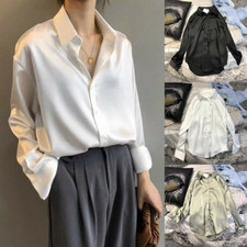 Fashion Silk Shirt Blouse Womens Plus Size Shirt Vintage Longsleeve Sheer Top