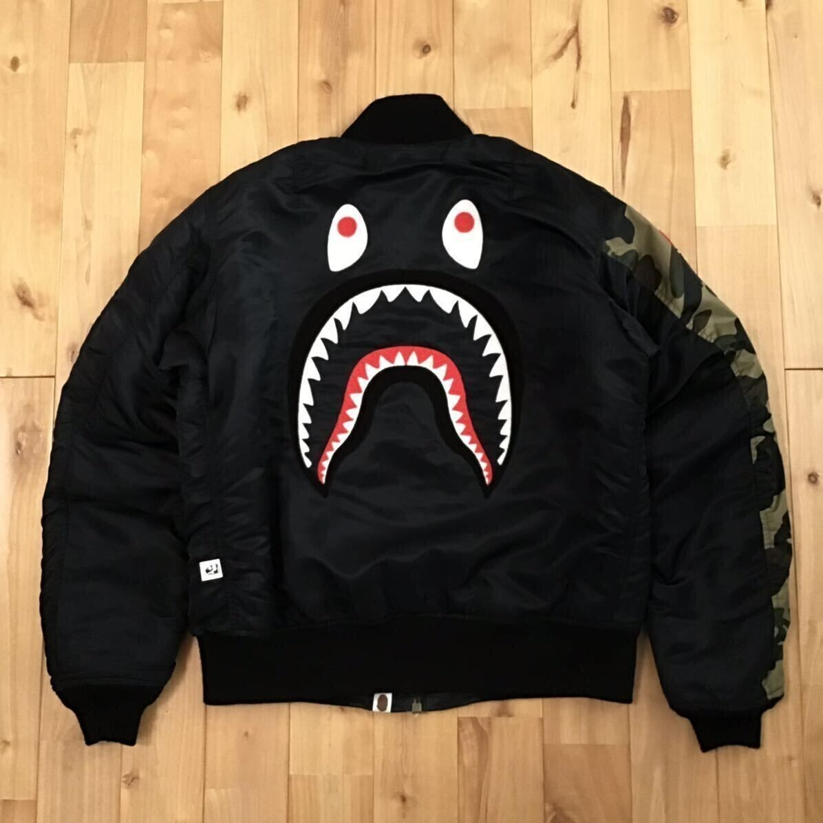 BAPE camo SHARK MA-1 Bomber Jacket a bathing ape NIGO Black BAPE camo SHARK MA-1 Bomber Jacket a bathing ape NIGO Black