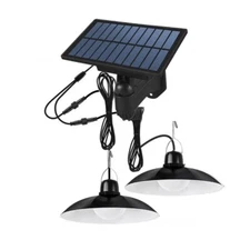 Solar Double Head Ceiling Pendant Light w/Remote Outdoor Indoor Lamp Waterproof