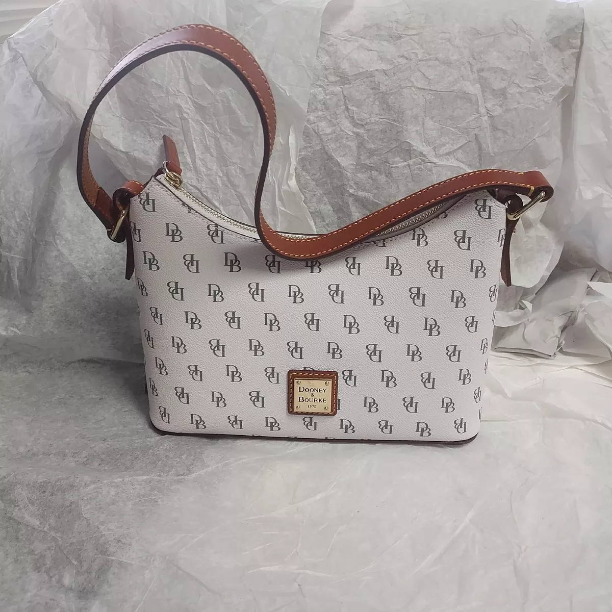Dooney Bourke Baguette Hobo Bag Shoulder Bag Logo Bone New