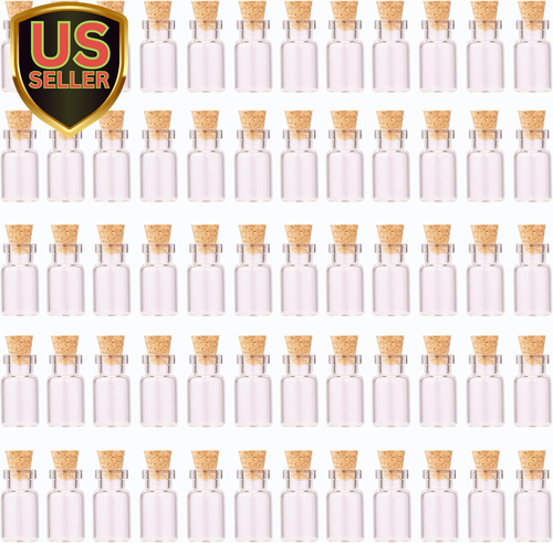 64Pcs 1Ml Tiny Vials with Cork Stoppers and Eye Screws,Mini Glass Bottles Small