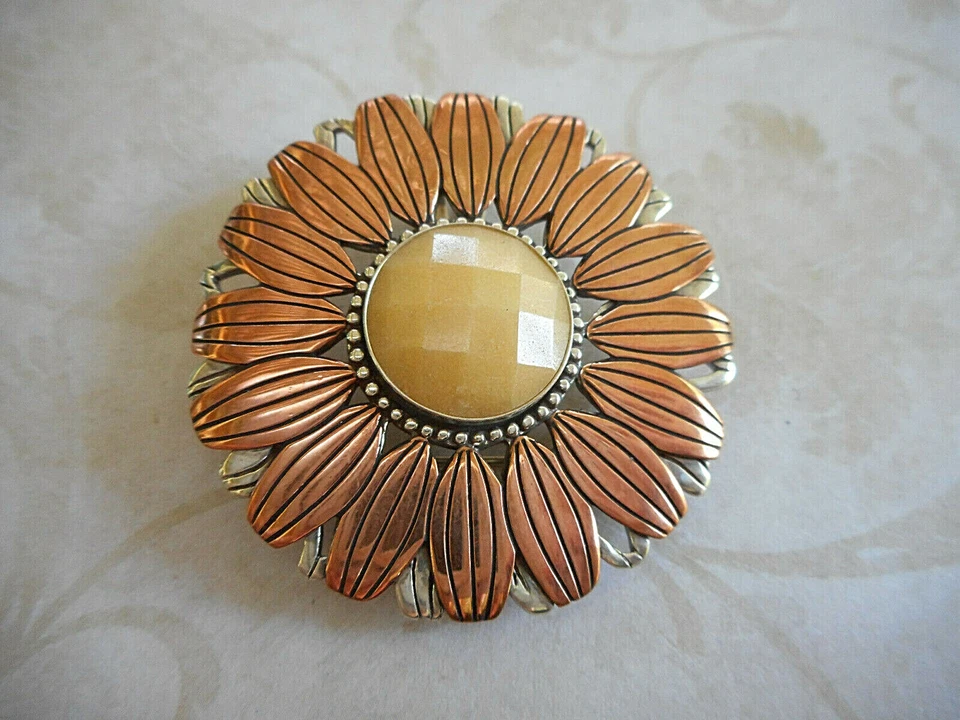 Broche colgante de girasol jaspe amarillo pollack Carolyn de ley y cobre RE24A1 Foto 2 de 4